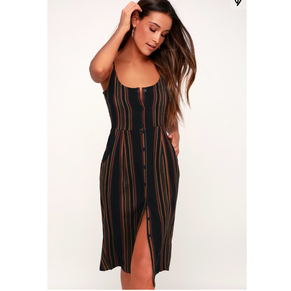 RVCA: Medway Multi Striped Button-Up Midi Dress